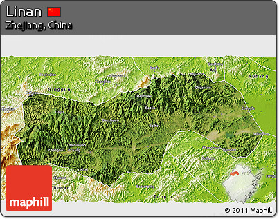 Satellite 3D Map of Linan, physical outside