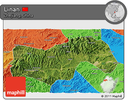 Satellite 3D Map of Linan, political outside