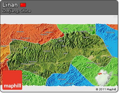 Satellite 3D Map of Linan, political outside