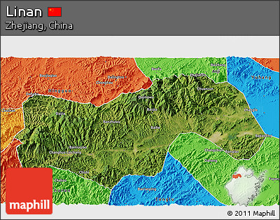 Satellite 3D Map of Linan, political outside