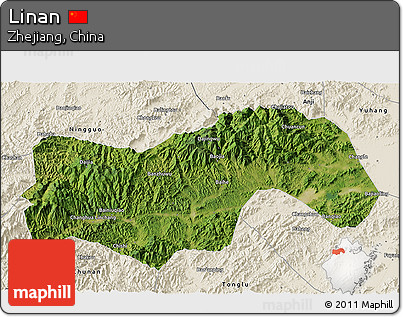 Satellite 3D Map of Linan, shaded relief outside