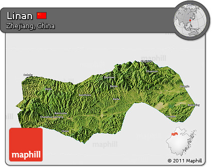 Satellite 3D Map of Linan, single color outside