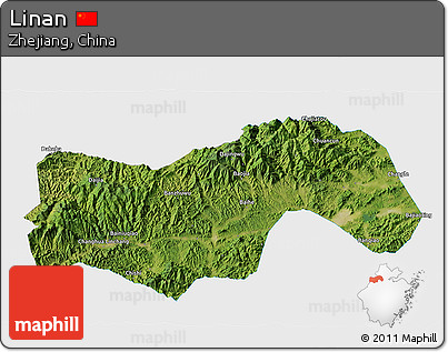 Satellite 3D Map of Linan, single color outside