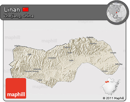 Shaded Relief 3D Map of Linan, cropped outside