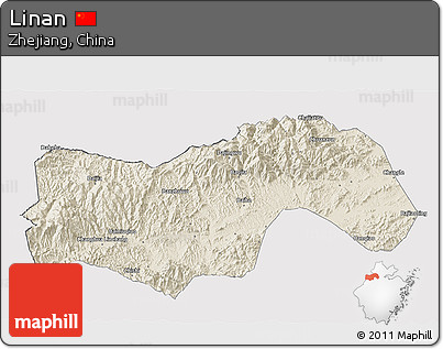 Shaded Relief 3D Map of Linan, cropped outside
