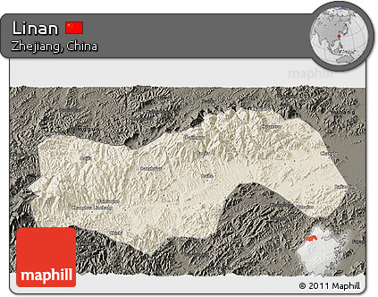 Shaded Relief 3D Map of Linan, darken