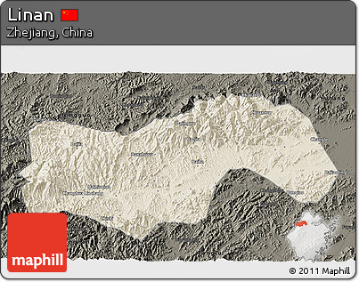 Shaded Relief 3D Map of Linan, darken
