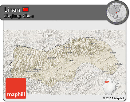 Shaded Relief 3D Map of Linan, lighten
