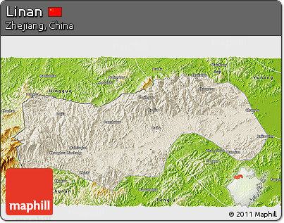 Shaded Relief 3D Map of Linan, physical outside