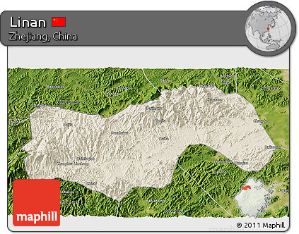 Shaded Relief 3D Map of Linan, satellite outside