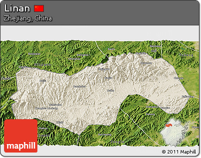 Shaded Relief 3D Map of Linan, satellite outside