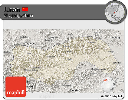 Shaded Relief 3D Map of Linan, semi-desaturated