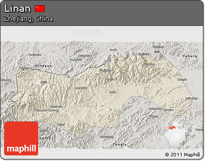 Shaded Relief 3D Map of Linan, semi-desaturated