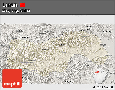 Shaded Relief 3D Map of Linan, semi-desaturated