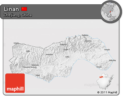 Silver Style 3D Map of Linan, single color outside