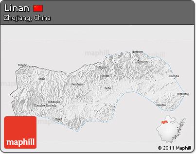 Silver Style 3D Map of Linan, single color outside
