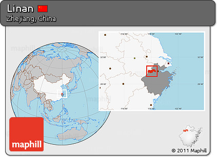Gray Location Map of Linan, highlighted country, highlighted parent region