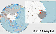 Gray Location Map of Linan, highlighted country, highlighted parent region, hill shading