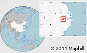 Gray Location Map of Linan, highlighted country, hill shading