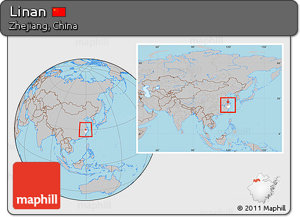 Gray Location Map of Linan, highlighted parent region, within the entire country
