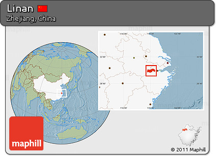 Savanna Style Location Map of Linan, highlighted country, hill shading