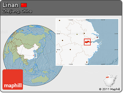 Savanna Style Location Map of Linan, highlighted country, hill shading