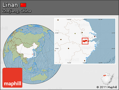 Savanna Style Location Map of Linan, highlighted country, hill shading