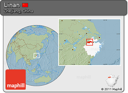 Savanna Style Location Map of Linan, highlighted parent region, hill shading