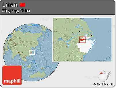 Savanna Style Location Map of Linan, highlighted parent region, hill shading