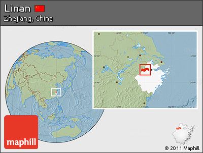 Savanna Style Location Map of Linan, highlighted parent region, hill shading