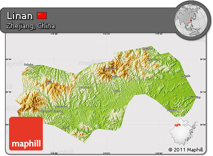 Physical Map of Linan, cropped outside
