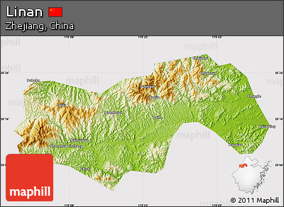 Physical Map of Linan, cropped outside