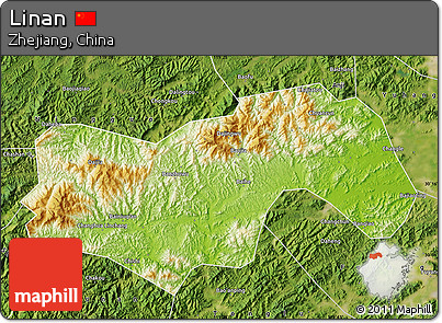 Physical Map of Linan, satellite outside