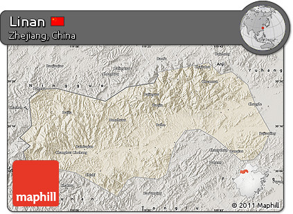 Shaded Relief Map of Linan, semi-desaturated