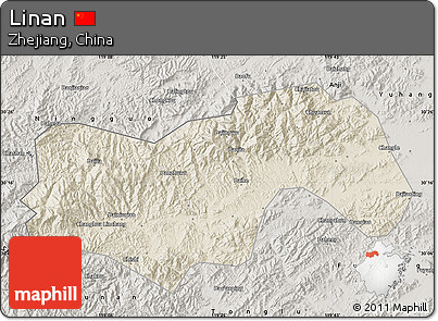 Shaded Relief Map of Linan, semi-desaturated