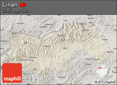 Shaded Relief Map of Linan, semi-desaturated