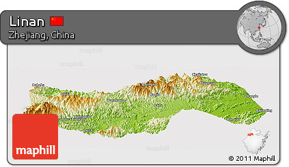 Physical Panoramic Map of Linan, cropped outside