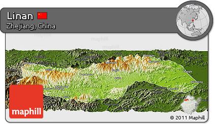 Physical Panoramic Map of Linan, darken