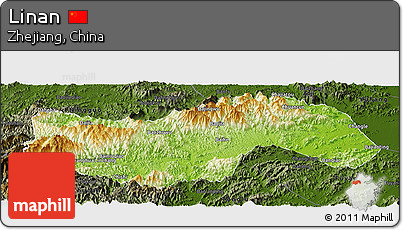 Physical Panoramic Map of Linan, darken