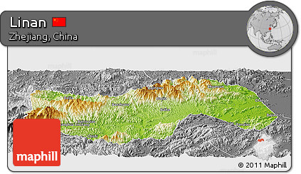 Physical Panoramic Map of Linan, desaturated