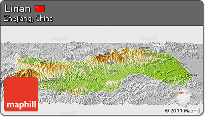 Physical Panoramic Map of Linan, lighten, desaturated