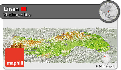 Physical Panoramic Map of Linan, lighten, semi-desaturated