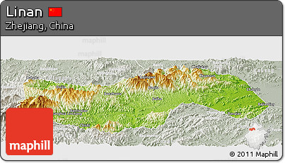 Physical Panoramic Map of Linan, lighten, semi-desaturated