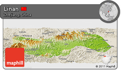 Physical Panoramic Map of Linan, shaded relief outside