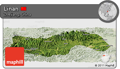 Satellite Panoramic Map of Linan, lighten