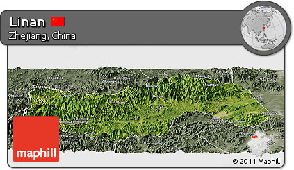 Satellite Panoramic Map of Linan, semi-desaturated