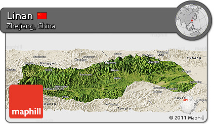 Satellite Panoramic Map of Linan, shaded relief outside