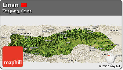 Satellite Panoramic Map of Linan, shaded relief outside