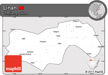 Silver Style Simple Map of Linan, cropped outside