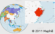 Political Location Map of Zhejiang, highlighted country